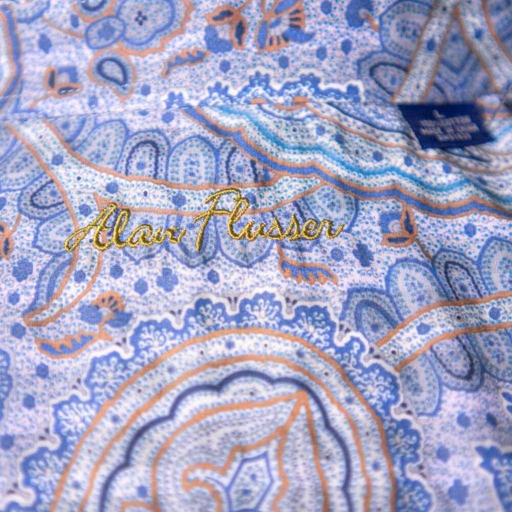 Alan Flusser Mens Shirt Large Blue Purple Paisley Button Up Long Sleeve Colorful - Picture 3 of 9